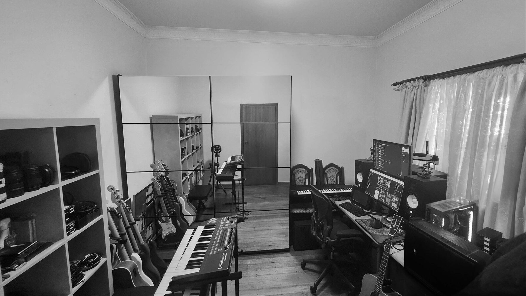 Composer in a moody studio